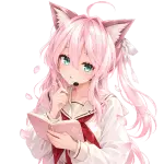 ノートとペンを持って考えごとをするはなこ
